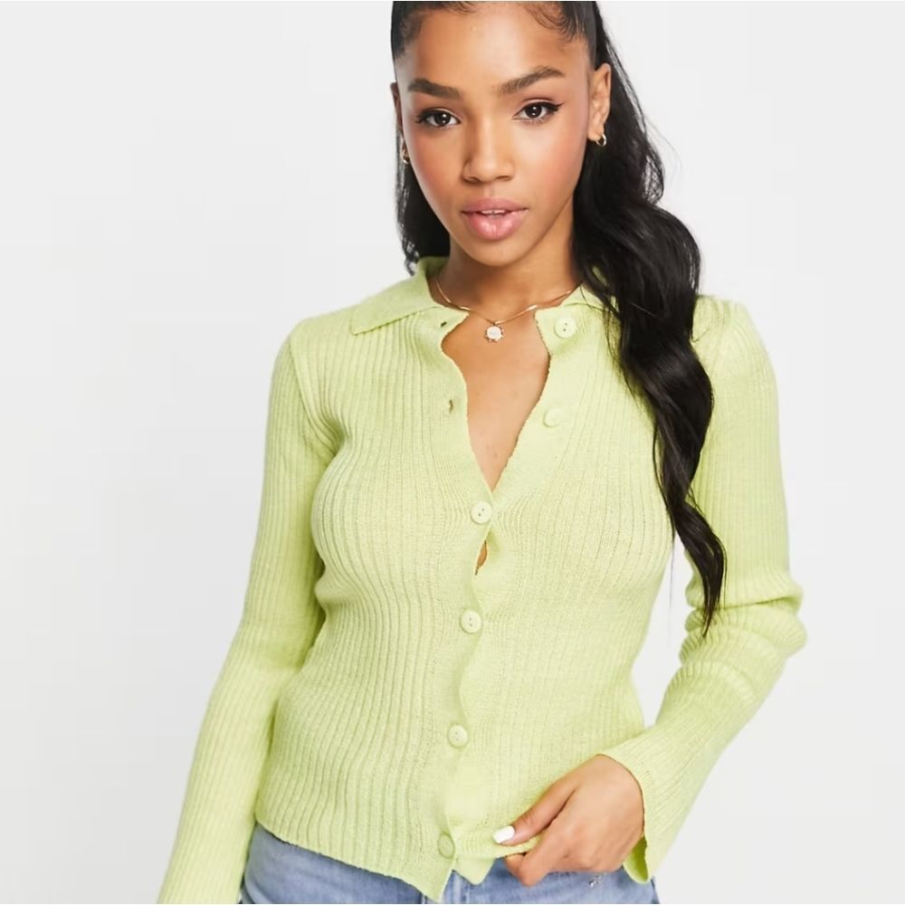 ASOS DESIGN sweater with collar‎ in green Women's size 2